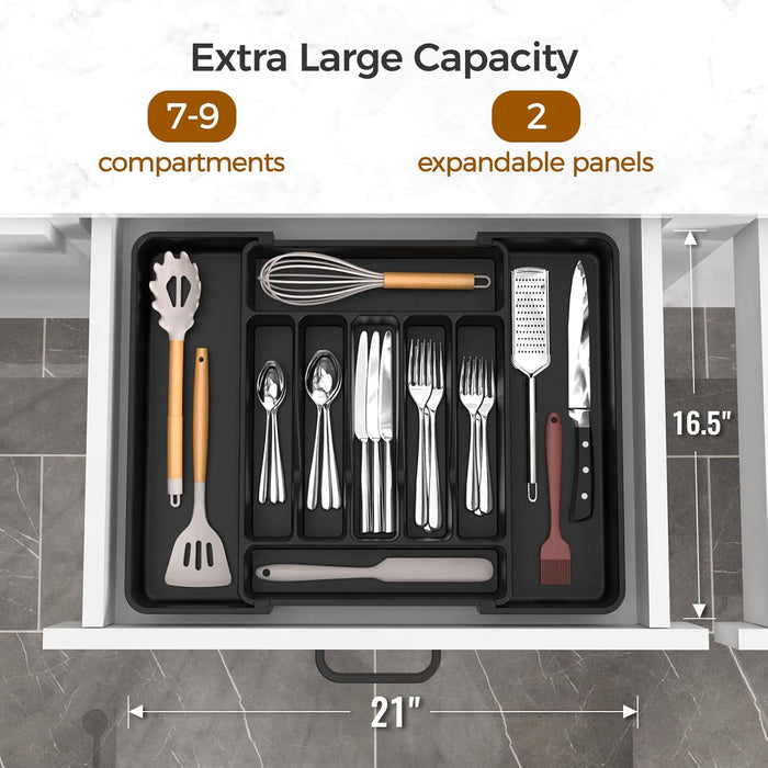 Extra Large Expandable Silverware Organizer, Flatware Tray, Black