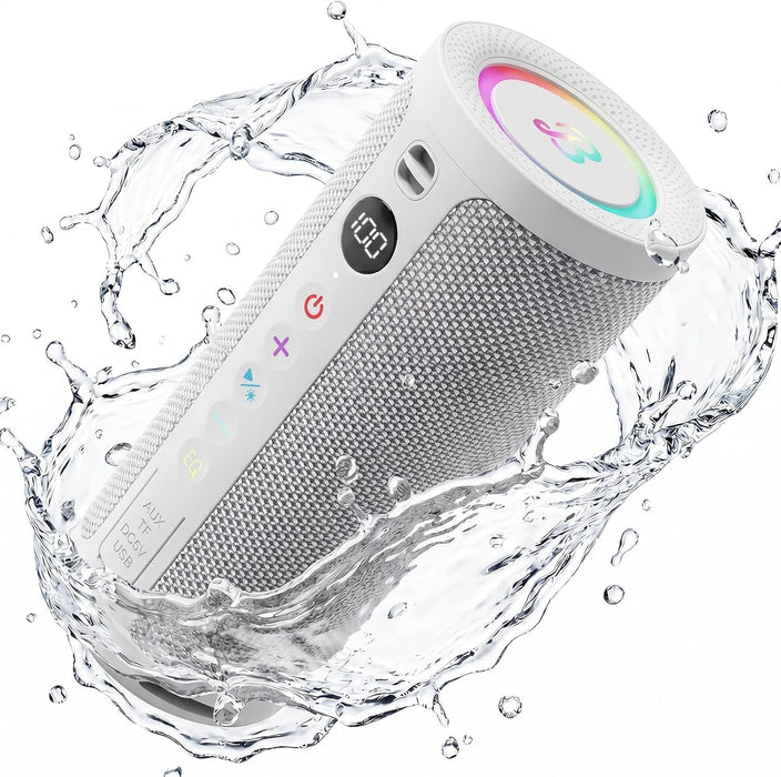 Roar 3 Portable Bluetooth Speaker,20W Powerful Sound with Deep Bass,IPX6 Waterproof,24H Playtime,Bluetooth 5.4,RGB Lights,Wireless TWS Pairing (White)