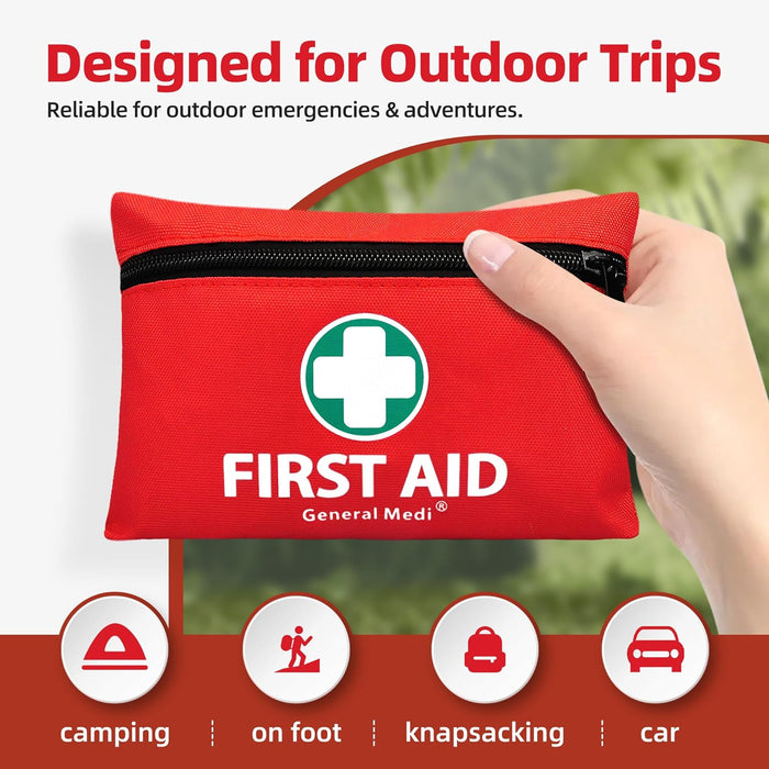 Mini First Aid Kit, 110 Piece Small First Aid Kit - Includes Emergency Foil Blanket, Scissors for Travel, Home, Office, 