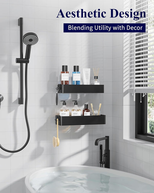 Shower Caddy Adhesive, Stylish Shower Organizer, Large, Black