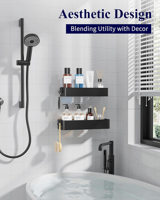 Shower Caddy Adhesive, Stylish Shower Organizer, Large, Black