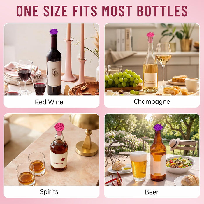 2‑Pack Silicone Wine Stoppers, Rose Shaped Bottle Stoppers