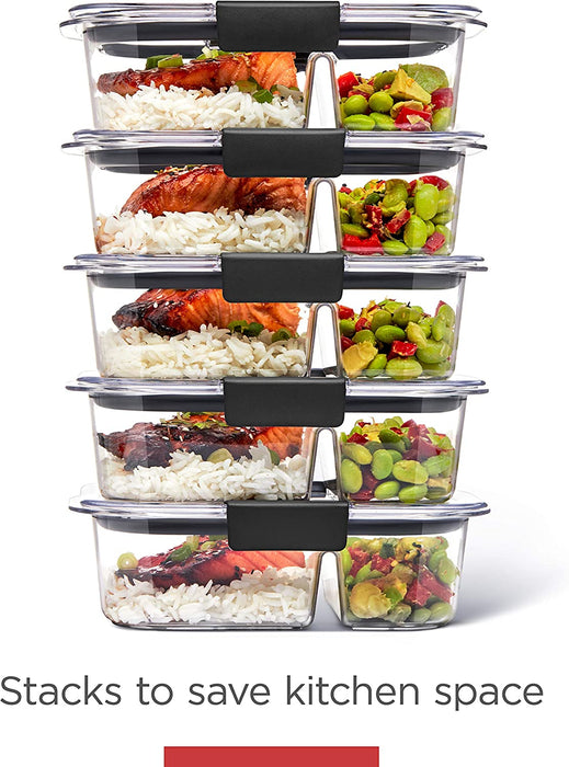 Brilliance Meal Prep Containers, 2-Compartment Food Storage Containers, 2.85 Cup, 5-Pack, BPA-Free, Clear/Grey