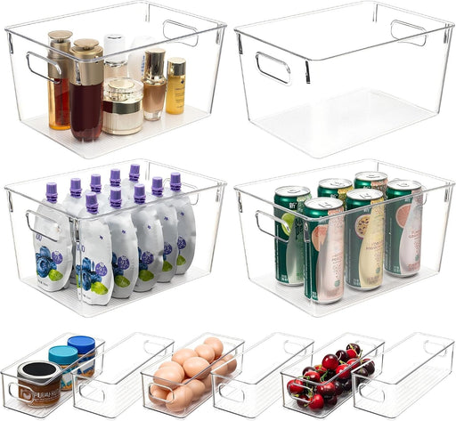Set of 10 Clear Plastic Storage Bins, 4 Large and 6 Small Stackable Storage Containers for Pantry Organization, Organize