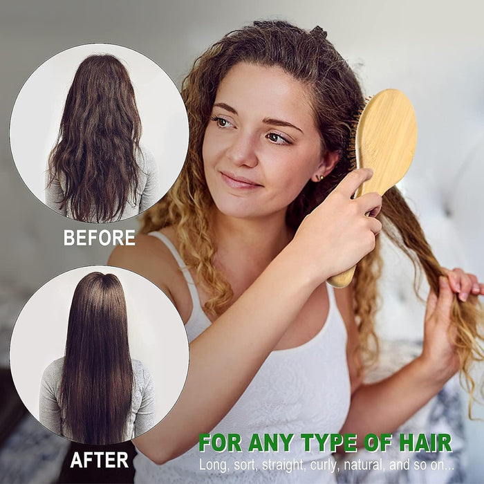 Hair Brush Set, Natural Bamboo Comb Paddle Detangling Hairbrush, Wide-tooth and tail comb No Bristle, suit for Women Men