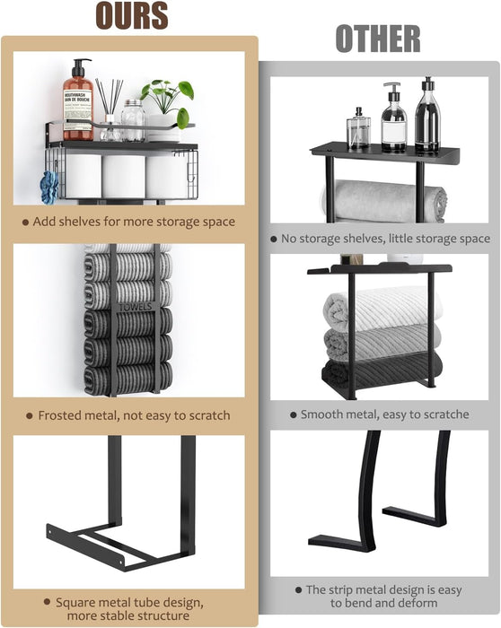 Towel Racks for Bathroom 31inch Wall Mounted Towel Rack,Floating Shelf with Wood Plank,Towel Storage for Bathroom can Ho