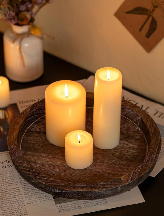 Round Wooden Candle Holder Trays for Coffee Table, Distressed Finish
