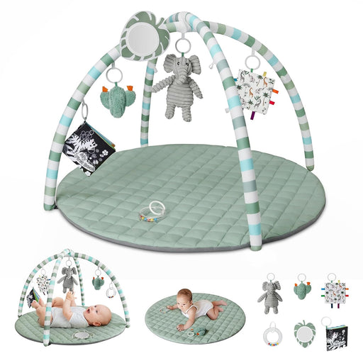 Baby Play Gym Mat, Play Mat Activity Mat with 6 Detachable Toys for Stage-Based Sensory & Motor Skill Development, Easy 