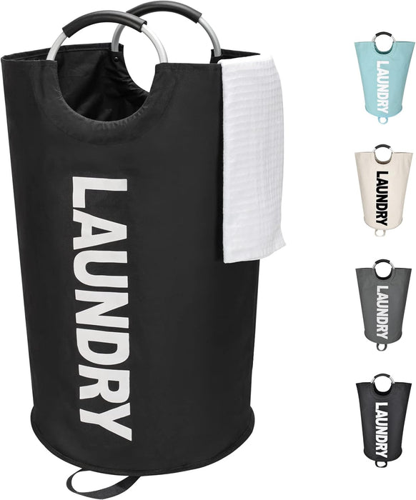 90L Large Laundry Basket Bag, Collapsible Tall Hamper, Black