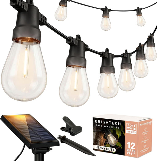 Ambience Pro Solar Powered Outdoor String Lights -27 ft Commercial Grade Waterproof Edison Patio Lights, Shatterproof LE