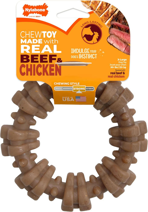 Strong Chew Ring Dog Toy, Chew Toy Made with Real Beef & Chicken