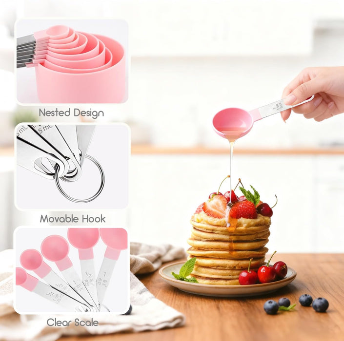 Measuring Cups and Spoons Set, 10 Pieces Stackable Measure Tools with Stainless Steel Handles, Kitchen Gadgets for Cooki