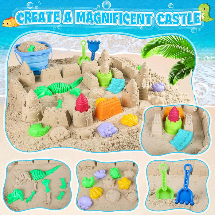 ERHAlCAT Beach Toys with Sand Molds, Collapsible Bucket for Kids Ages 3-12
