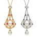 Women Exquisite Pearl Gemstone Lavalier Pendant Elegant Pearl Pendant Necklaces Natural Pearl Metal Braided Mesh Necklace