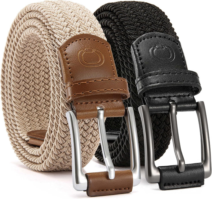 Stretch Belts for Men 2 Pack - Elastic Belt for Golf & Casual Wear