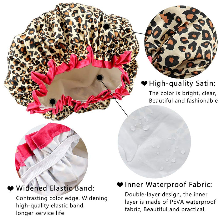 4 Pcs Shower Cap for Women Double Waterproof Layers Reusable Elastic