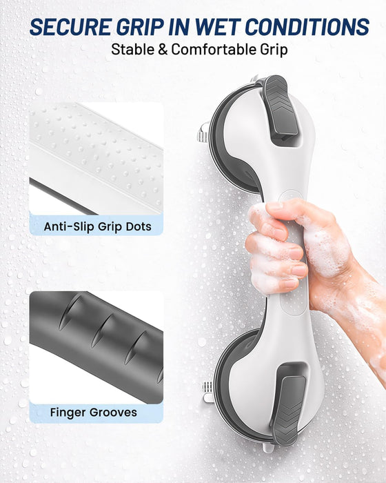 Suction Grab Bars for Shower, Gel-Enhanced Shower Handles for Seniors, Grey