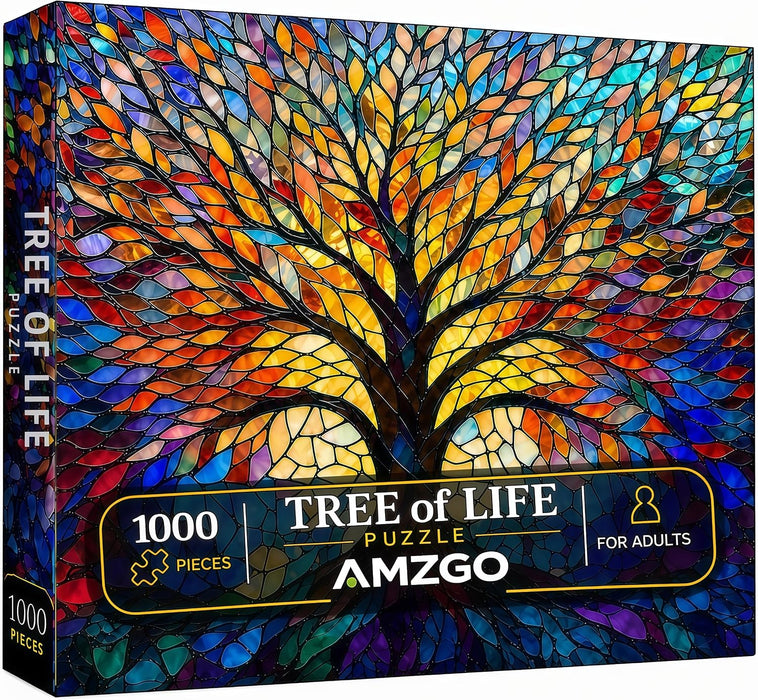 ® 1000 Pieces Stained Glass Jigsaw Puzzle, Beautiful Tree of Life Art Puzzles for Adults, Unique Fun Impossible Hard Difficult Challenging Pretty Puzzles, Colorful Mosaic Nature Puzzle