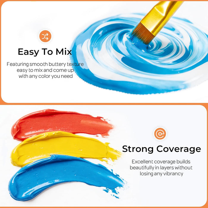 Acrylic Paint Set 24 Colors 2oz with 12 Brushes & Palette