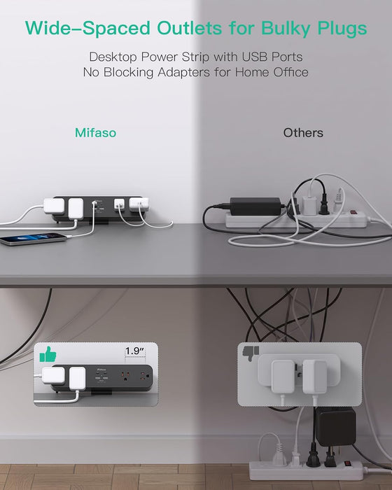 Desk Clamp Power Strip 10FT, 40W USB C Fast Charging Station, Black