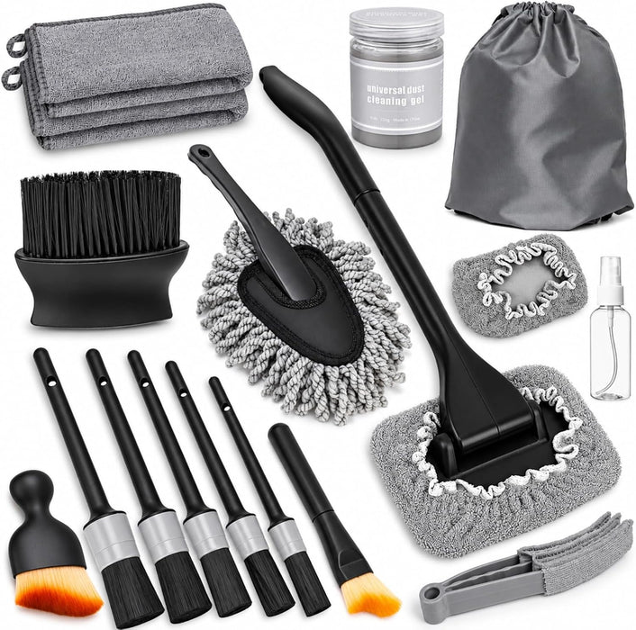 Windshield Cleaner Tool, 18Pcs Car Interior Cleaning Kit with Detail Brush