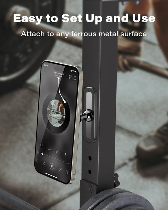 Gym Magnetic Phone Holder, Aluminum Alloy Base & Ball Joint, Black