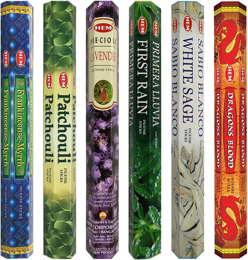 Hem Incense Sticks Variety Pack #23-120 Insence-Sticks (6 Incents x 20 Insense) + Incense Stick Holder with 6 Most Liked