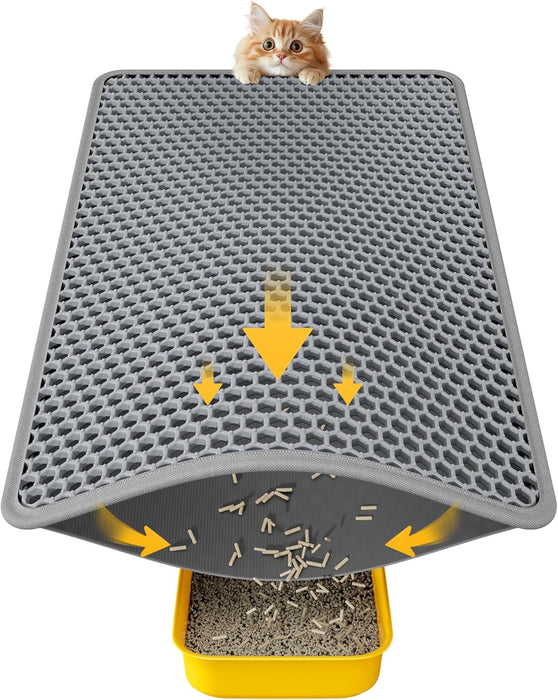 Cat Litter Mat, 23.2 x 14.6 in, Waterproof, Non-Slip, Grey