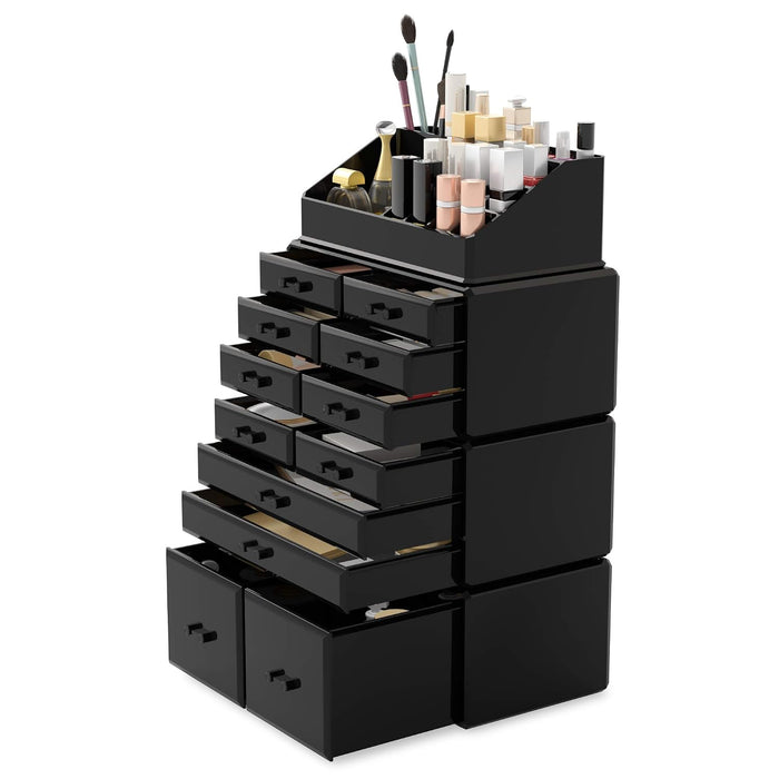 Makeup Cosmetic Organizer Storage Drawers Display Boxes Case with 12 Drawers (Black)