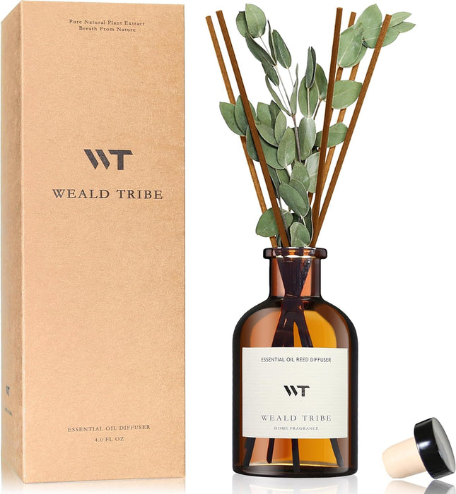 Flower Reed Diffuser Set Eucalyptus & Lavender Scent for Room Bathroom Accessories Shelf Decor & Air Fresheners, Sticks Defusers with 4.0 fl oz Home Fragrance Oils, Office Gift
