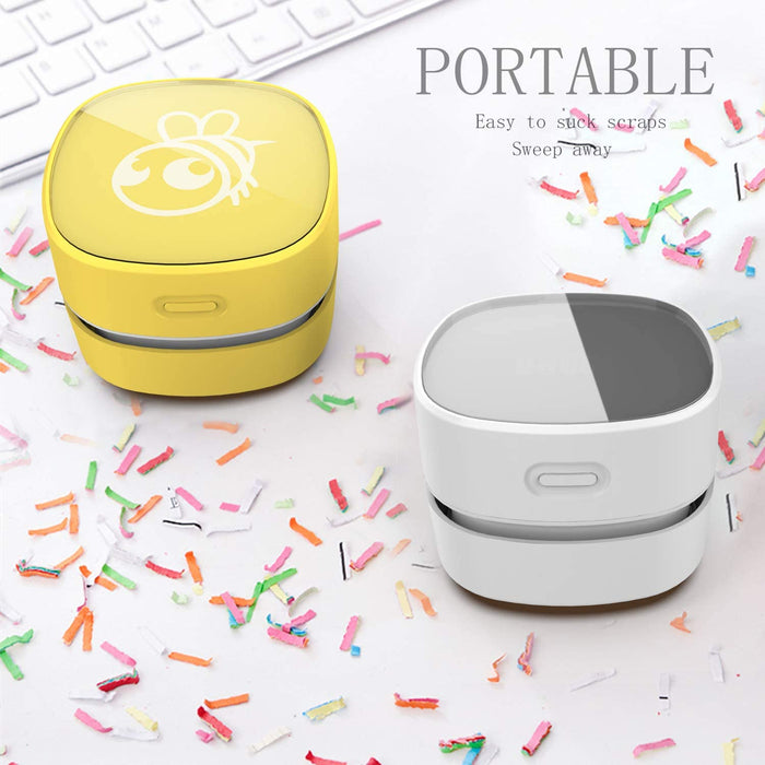Mini Desktop Vacuum Cleaner for Table Dust (White AA Battery)