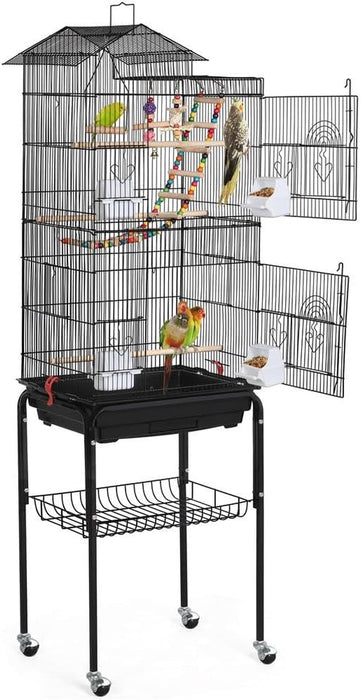 Bird Cage 64'' Medium Small Parrot Parakeet Bird Cages with Detachable Rolling Stand for Parrot Lovebirds Finches Parakeets Budgie Parrotlet Conures, Pet Flight Birdcage