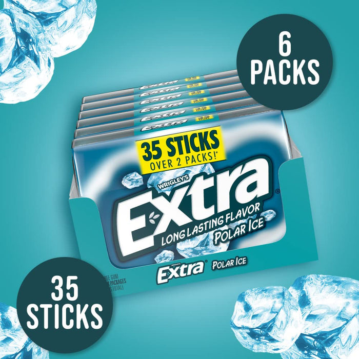 EXTRA Gum Polar Ice Sugarfree Mint Chewing Gum Mega Packs, 35 Count, 6 Pack
