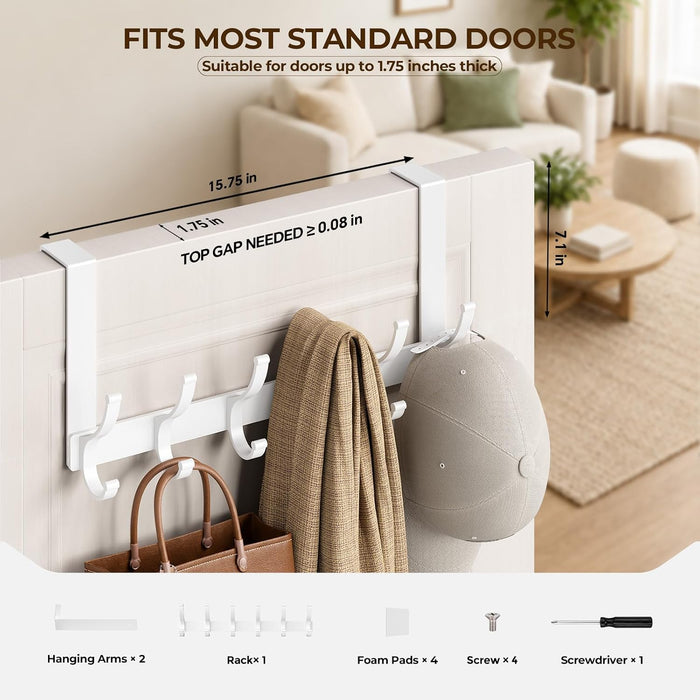 Over The Door Hooks, Door Hanger Hooks for Hanging, Over The Doors Towel Racks for Bathroom, Coat Rack Dorm Essentials (1Pack, White, Fit 1-3/4" Doors)