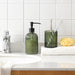 4PCs Heavy Weight Decent Glass Bathroom Accessories Set with Decorative Pressed Pattern - Includes Hand Soap Dispenser & Tumbler & Soap Dish & Toothbrush Holder (Green)