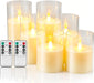 Flameless Candles with Remote, Set of 6 LED Pillar Candles (3" D x 4" 5" 6" H), Realistic Climbing Flame Battery Powered Candles for Home Wedding Christmas (Clear Shell Ivory)