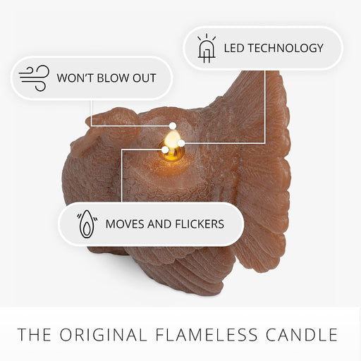 Turkey Flickering LED Candle (5.25" x 6"), Timer Function, Real Unscented Flameless Wax, Chalky Finish, Caramel Café, Fall Harvest Decoration, Autumn Home Decor, Thanksgiving Table Decoration