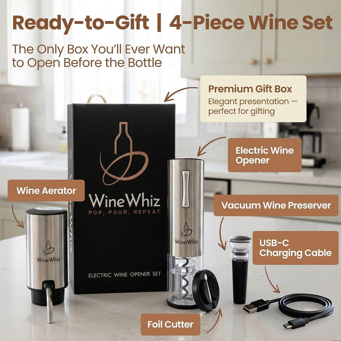 Electric Wine Aerator & Opener Set with Accessories, Rechargeable Automatic Corkscrew, Aerator, Dispenser, Foil Cutter T