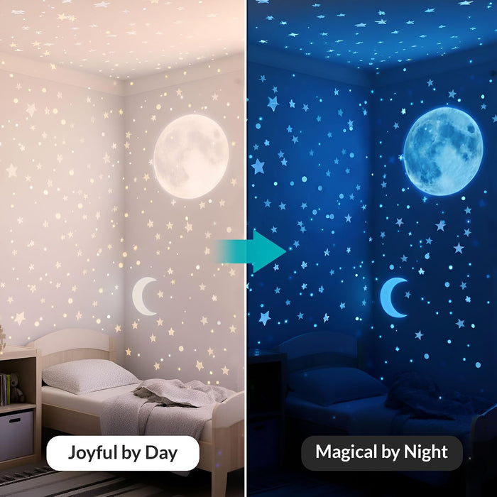 Glow in the Dark Stars for Ceiling, 1050 Pcs with Moons & E-Book (Blue)