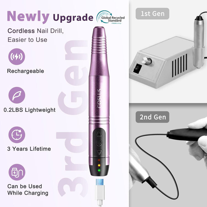 C20 Cordless Nail Drill Electric File, All-in-One Kit, Purple
