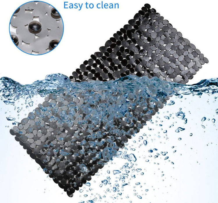 Pebble Bathtub Mat Non Slip 35" X 16" with Suction Cups,Black