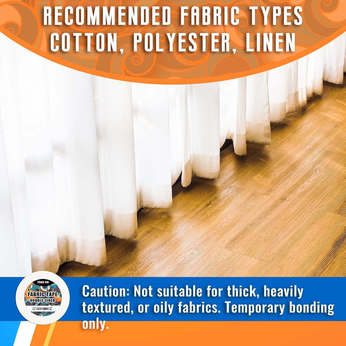Double-Sided Fabric Tape,Hem Tape No Sew No Iron,1/4"+1/2" (2 Rolls)
