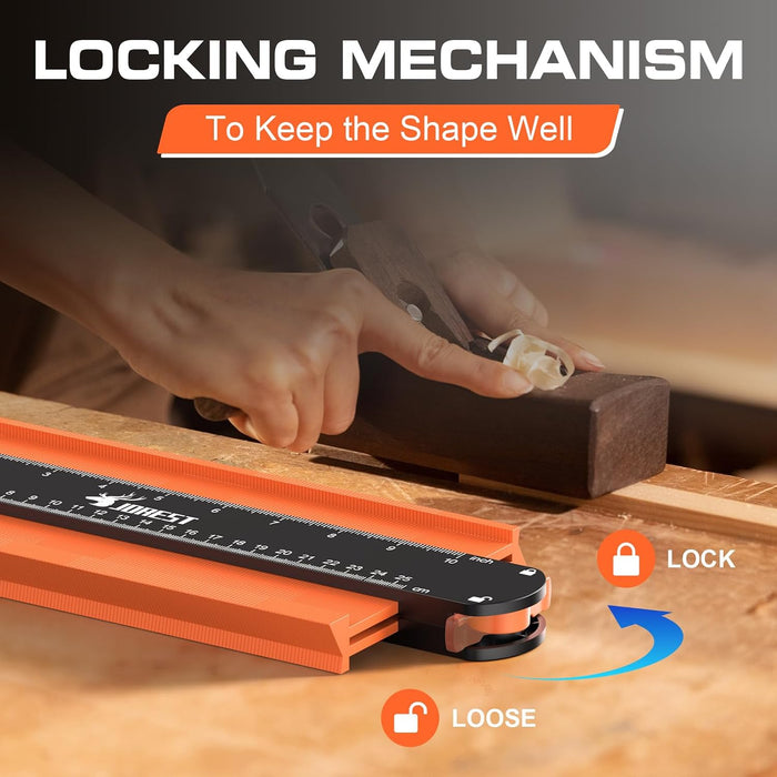 Contour Gauge with Lock (10 Inch), Gift Ideas for Men Dad Carpenter Handyman, Profile Tool with Measuring Scale for Tile Flooring, Carpet laying, Woodworking, Measuring Angle/Shape/Outline/Edge