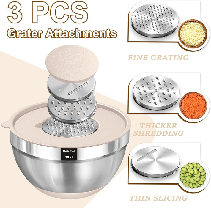 Mixing Bowls with Airtight Lids Set, 8PCS Stainless Steel Nesting Bowls with Grater Attachments, Non-Slip Bottoms, 5, 4,