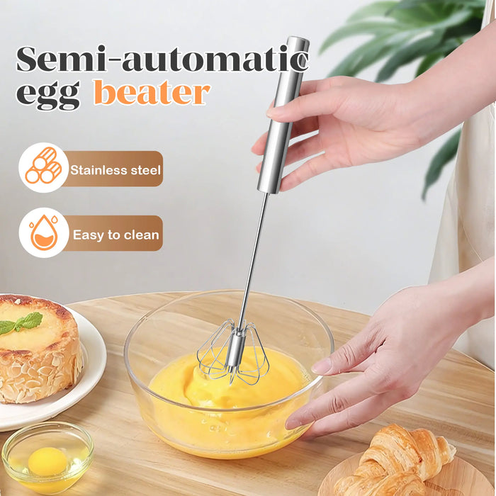 Stainless Steel Hand-Push Rotary Whisk Food-Grade Rust-Resistant Sturdy Riveted Construction Semi-Automatic Design Versatile for Cooking Blending Whisking Beating and Stirring Tasks Easy to Clean