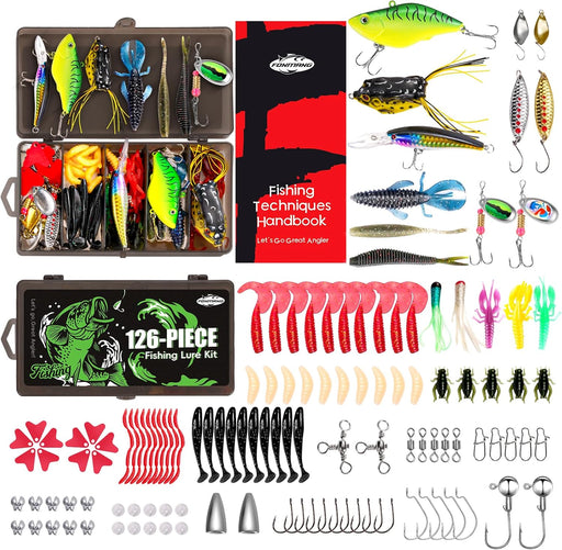 Fishing Lures - Tackle Box with Tackle Included, Fishing Kit with VIBs, Frogs, Minnows, Soft Baits, Hooks & Weights Accessories, Freshwater Lure Kit for Bass Walleye Trout
