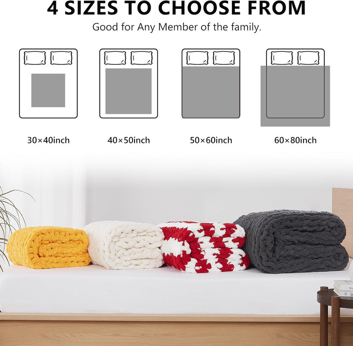 Chunky Knit Throw Blanket for Couch, 50'' x 60'' Knit Throw, Ivory