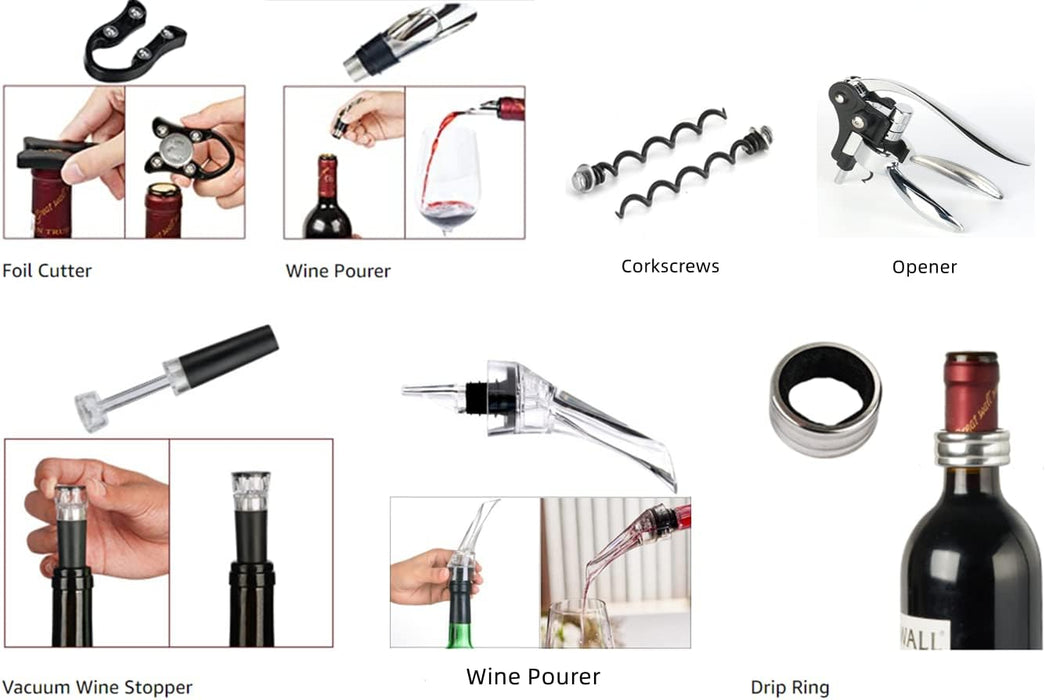 Wine Opener,Wine Bottle Opener, Wine Accessories Areator Wine Opener Kit, Red wine Corkscrew Set with Wood Case,Wine Gif