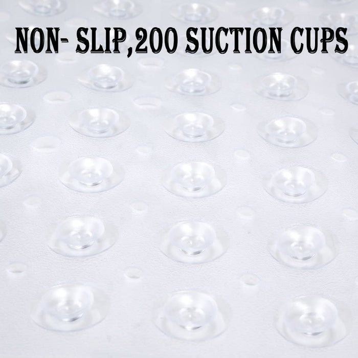 Bath and Shower Safety Mats 40x16 inch, Non Slip with Suction Cups for Bathroom Stall and Tub Floor, Extra Large and Machine Washable, Drain Holes Keep Bathtub Clean, Clear