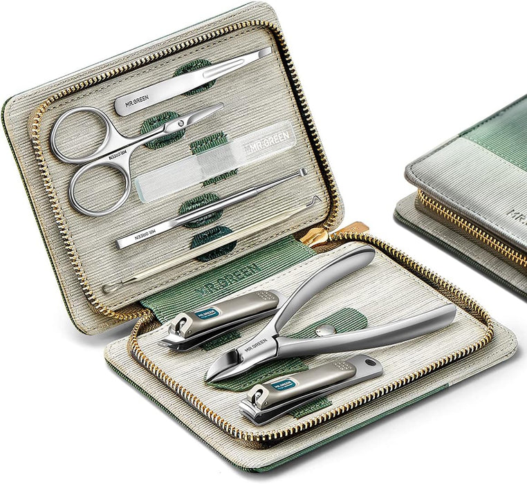 Manicure Sets Pedicure Kits Stainless Steel Nail Clipper Personal Care Tools with PU Leather Case (Green)
